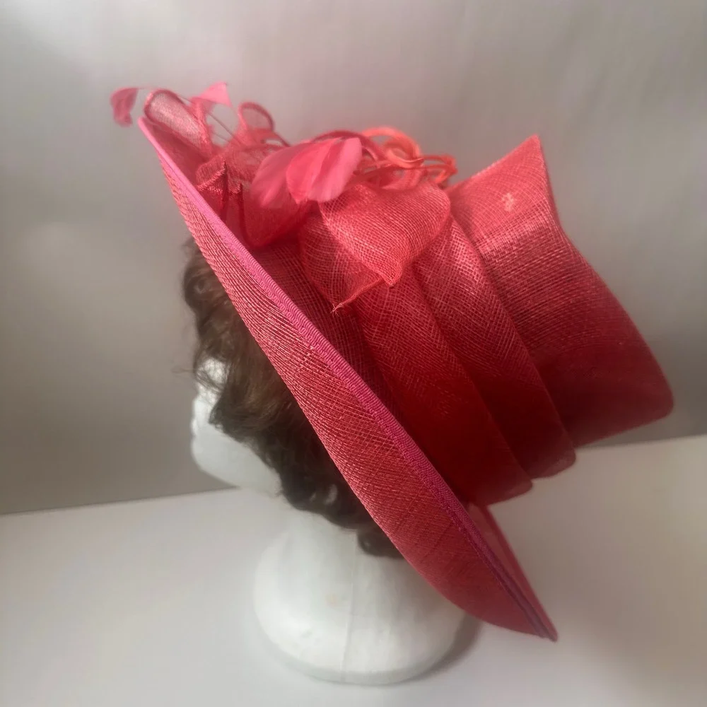 Emma B Design Balfour Hats England Coral Pink Sinamay Feather Fascinator Hat